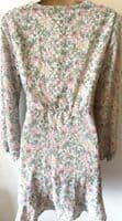 NEW LOOK GREY/PINK FLORAL WRAP DRESS SIZE 14