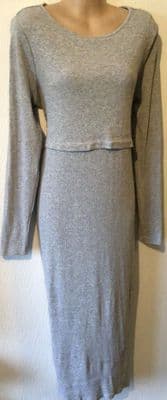 NEW LOOK GREY RIBBED NURSING FLAP CHEST MIDI DRESS NEW SIZE 18