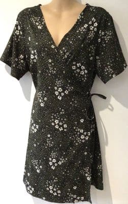 NEW LOOK KHAKI LEOPARD WRAP TUNIC DRESS SIZE 16