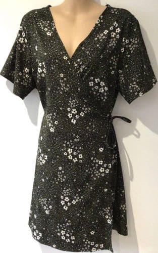 NEW LOOK KHAKI LEOPARD WRAP TUNIC DRESS SIZE 16