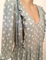 NEW LOOK LIGHT GREEN SPOTTY PRINT MIDI NURSING DRESS SIZE 12