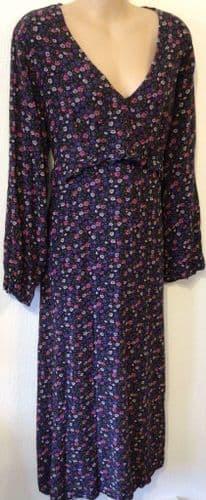 NEW LOOK MATERNITY BLACK DITSY FLORAL ZIP NURSING MIDI DRESS SIZE 14