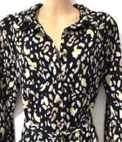 NEW LOOK MATERNITY BLACK LEOPARD PRINT MIDI SHIRT DRESS SIZE 12