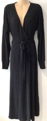 NEW LOOK MATERNITY BLACK MAXI RIBBED WRAP NURSING DRESS NEW SIZE 10