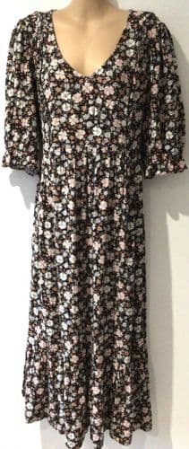 NEW LOOK MATERNITY BLACK/PINK FLORAL PRINT MIDI NURSING DRESS SIZE 12