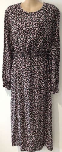 NEW LOOK MATERNITY BLACK & PINK FLORAL PRINT NURSING MIDI DRESS SIZE 18