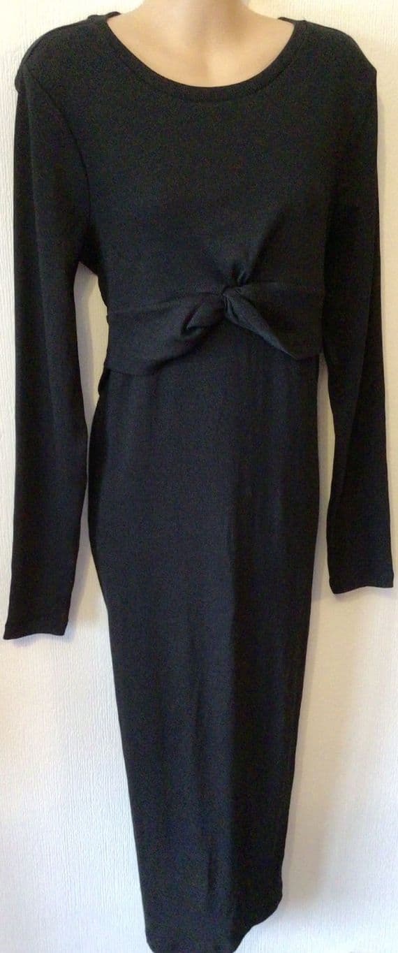 NEW LOOK MATERNITY BLACK RIBBED TWIST MIDI DRESS BNWT SIZE 14