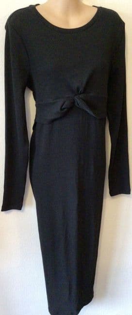 NEW LOOK MATERNITY BLACK RIBBED TWIST NURSING MIDI DRESS NEW SIZE 14