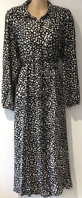 NEW LOOK MATERNITY BLACK/WHITE SPOT PRINT MIDI SHIRT DRESS SIZE 12
