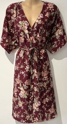 NEW LOOK MATERNITY BURGUNDY FLORAL PRINT WRAP DRESS SIZE 18