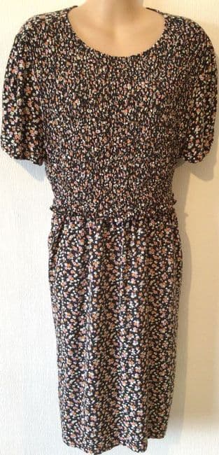 NEW LOOK MATERNITY NURSING BLACK/ORANGE FLORAL MIDI DRESS SIZE 10