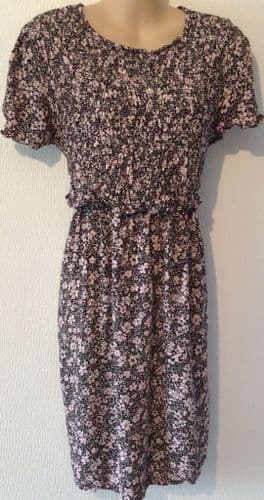 NEW LOOK MATERNITY/NURSING PINK FLORAL SHIRRED DRESS SIZE 14