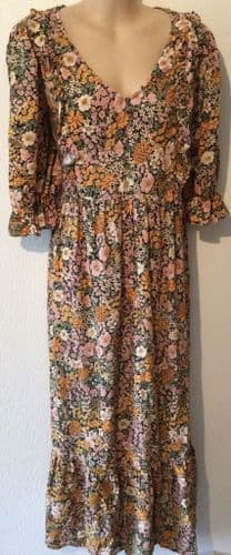 NEW LOOK MATERNITY ORANGE FLORAL MIDI ZIP NURSING DRESS SIZE 12