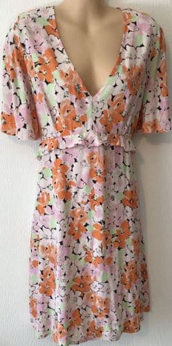NEW LOOK MATERNITY PINK & ORANGE FLORAL ZIP NURSING DRESS SIZE 18