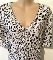 NEW LOOK MATERNITY WHITE ANIMAL PRINT ZIP NURSING MIDI DRESS SIZE 14