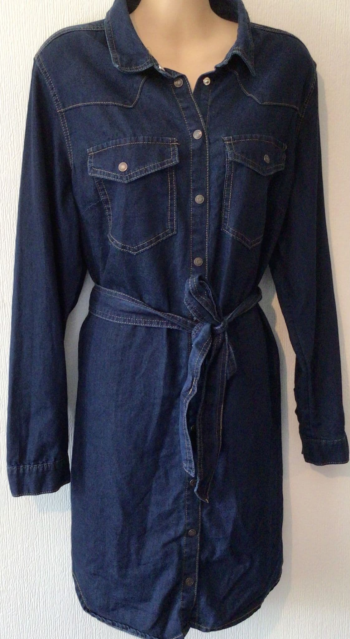 NEW LOOK NAVY DENIM POPPER SHIRT DRESS SIZE 16