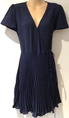 NEW LOOK NAVY PLEATED WRAP DRESS BNWT SIZE 12