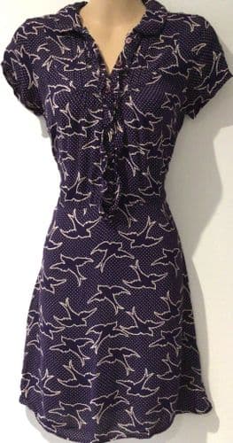 NEW LOOK PURPLE BIRD PRINT SHIRT DRESS SIZE 12