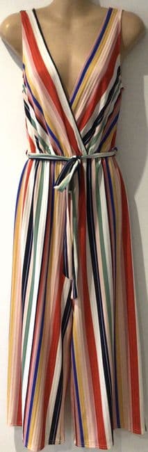 NEW LOOK RAINBOW RIBBED SLEEVELESS STRIPE JUMPSUIT SIZE 8