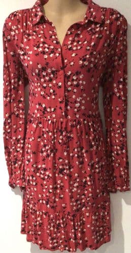 NEW LOOK RASPBERRY PINK FLORAL PRINT SHIRT DRESS SIZE 12