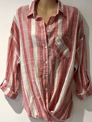 NEW LOOK RED STRIPE RELAXED FIT BUTTON SHIRT SIZE 12