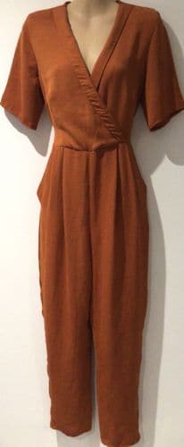 NEW LOOK RUST ORANGE WRAP JUMPSUIT SIZE 10