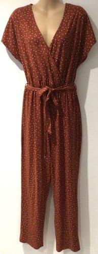 NEW LOOK RUST SPOTTY WRAP JERSEY JUMPSUIT NEW SIZE 12