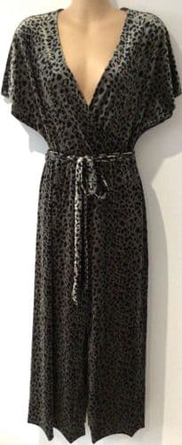 NEW LOOK VELOUR KHAKI LEOPARD JUMPSUIT SIZE 12