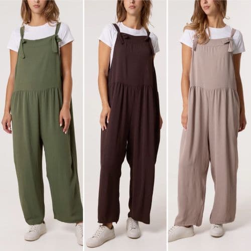 NEW MADE IN ITALY OVERSIZED CREPE DUNGAREES SIZES 8-20
