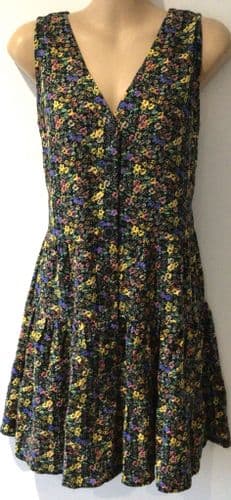 NEXT BLACK FLORAL BUTTON FRONT SLEEVELESS DRESS BNWT SIZE 12