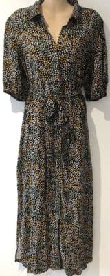 NEXT BLACK FLORAL MIDI SHIRT DRESS WITH BELT SIZE 14