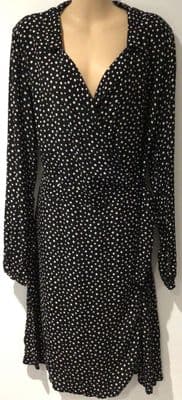 NEXT BLACK SPOTTY WRAP SHIRT DRESS SIZE 12