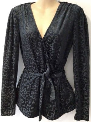 NEXT BLACK VELVET LEOPARD WRAP FRONT TOP NEW SIZE 10