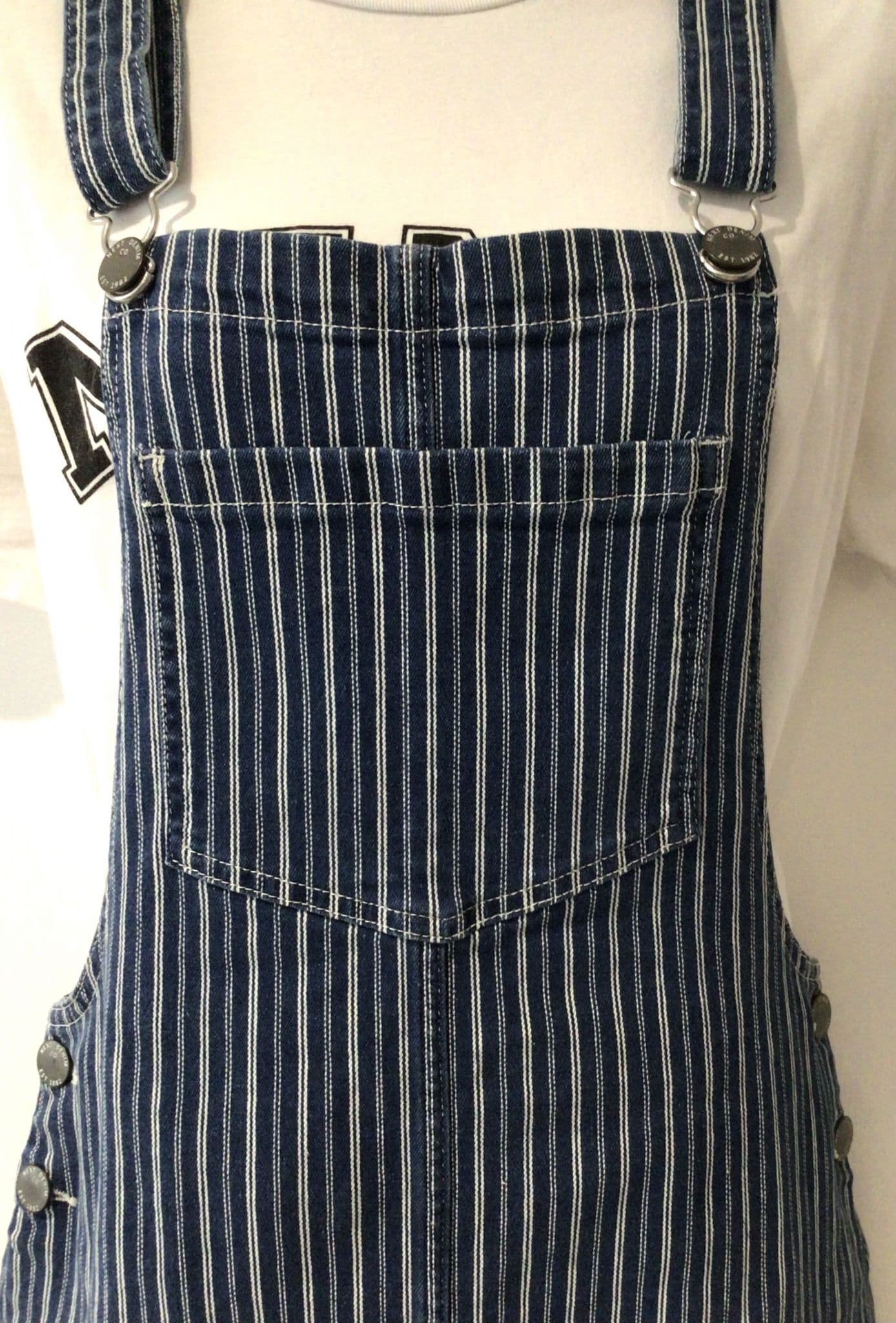 NEXT BLUE PINSTRIPE STRETCH PINAFORE DUNGAREE DRESS SIZE 14