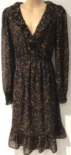 NEXT BROWN LEOPARD FRILL WRAP MATERNITY/NURSING MIDI DRESS SIZE 12