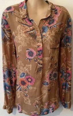 NEXT BROWN/PINK FLORAL PRINT SHIRT TOP SIZE 14