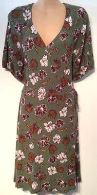 NEXT FOREST GREEN FLORAL WRAP DRESS SIZE 12