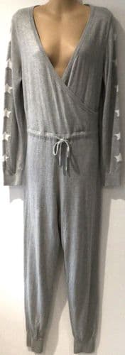 NEXT GREY KNIT STAR WRAP LOUNGEWEAR ONESIE JUMPSUIT SIZE M 12/14