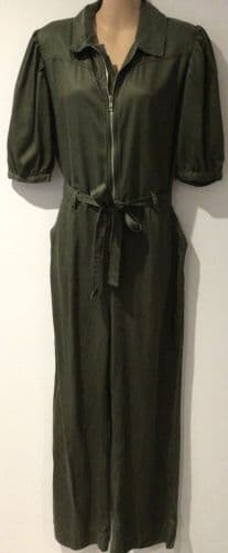 NEXT KHAKI ZIP FRONT JUMPSUIT SIZE 10