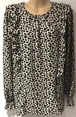 NEXT MATERNITY CREAM/BLACK SPOTTY FRILL NURSING TOP SIZE 16
