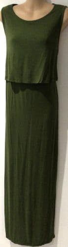 NEXT MATERNITY KHAKI SLEEVELESS JERSEY MAXI NURSING DRESS SIZE 14