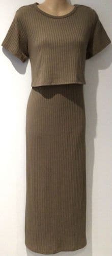 NEXT MATERNITY/NURSING TAN RIBBED JERSEY DRESS SIZE 10