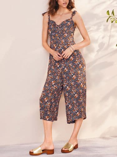 NEXT ORANGE FLORAL TIE STRAP CROP JUMPSUIT NEW SIZE 18