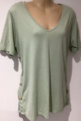 NEXT PALE GREEN SIDE BUTTON T SHIRT TOP SIZE 14