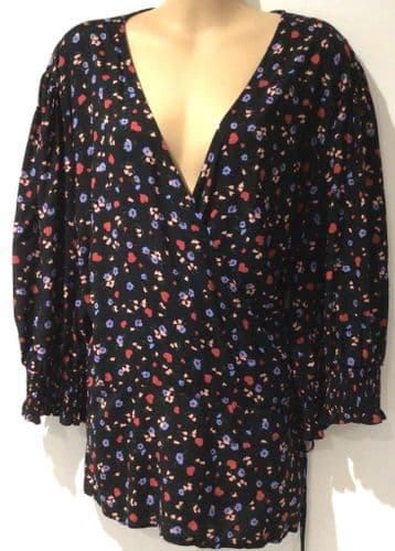 NOBODY’S CHILD BLACK FLORAL WRAP TOP BNWT SIZE 24