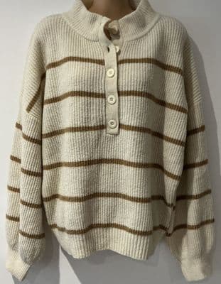 NOBODY’S CHILD CREAM STRIPE KNIT BUTTON JUMPER SIZE L 14/16