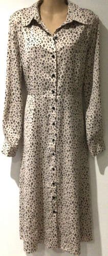NOBODYS CHILD BEIGE LEOPARD SILKY BUTTON MIDI SHIRT DRESS SIZE 12