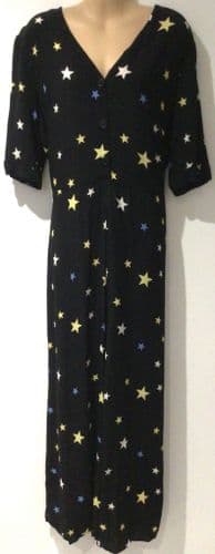NOBODYS CHILD BLACK STAR PRINT BUTTON JUMPSUIT SIZE 16