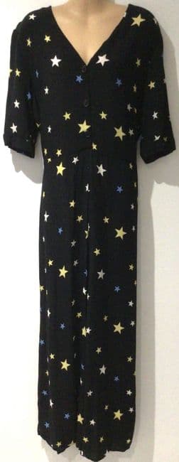 NOBODYS CHILD BLACK STAR PRINT BUTTON JUMPSUIT SIZE 16