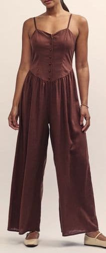 NOBODYS CHILD BROWN TRICIA WIDE LEG BUTTON JUMPSUIT SIZE 16